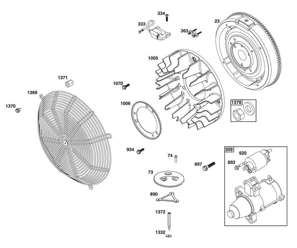 Flywheel, Ignition, And Starter Group Diagram and Parts List for 613477-0275-J1 400000 - 699999 Briggs and Stratton Engine